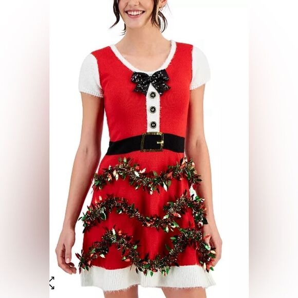 PLANET HEART Juniors' Tinsel-Trim Holiday Sweater Dress S - Picture 1 of 1